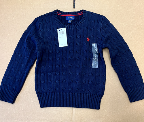 NEW POLO RALPH LAUREN BOYS CABLE KNIT SWEATER NAVY SIZE(6) + FREE SHIPPING