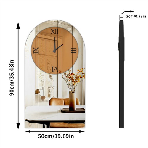 Large Mirrored Wall Clock Roman Numeral Glass Wall Clock Home Office Room Decor - Picture 9 of 14