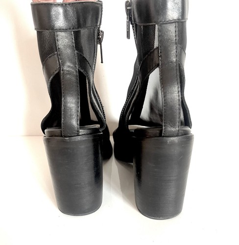 SOL SANA Black Leather & Sheer Mesh Net Peep Toe Block Heel Bootie EU38 (US7.5) - Picture 9 of 9