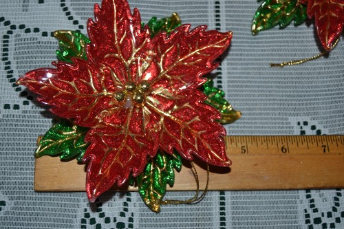 4 Weihnachtsstern Blume Weihnachtsschmuck ~ Dekorationen 5" breit ~ Hartplastik - Bild 3 von 10