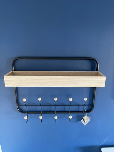 Coat Hooks Storage Shelf Holder Wall Mounted Wooden Rack Hallway Hanging Decor - Imagen 9 de 11