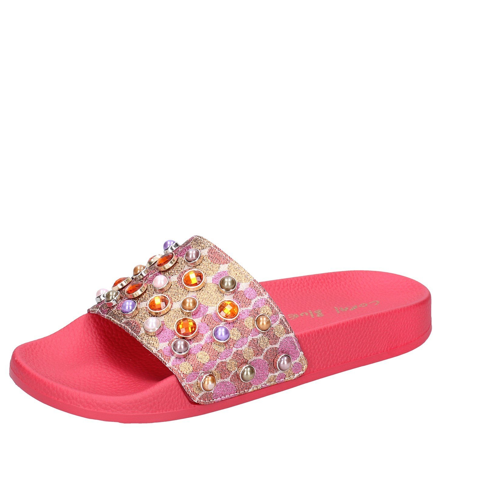 Женская обувь КОРАЛЛОВО-СИНЕГО ЦВЕТА 10 (EU 40), босоножки с красными текстильными заклепками EX322-40