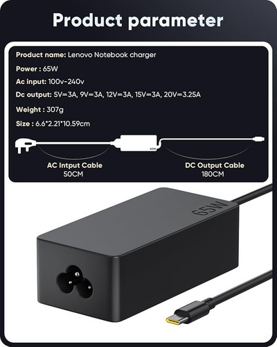 65W TYPE-C USB-C Laptop Power Adapter Charger For Lenovo Acer HP Apple Sony ASU - Picture 6 of 6