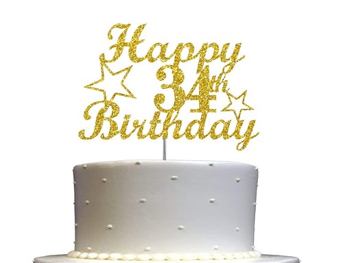 34th Birthday Cake Topper DOUBLE SIDE GOLD GLITTER 34th Party Decorations Favors - 第 1/4 張圖片