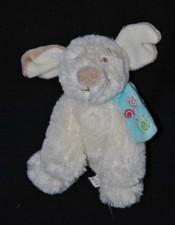 Peluche doudou chien NOUKIE'S Kishoo Tifoo blanc écharpe bleue 15 cm assis TTBE