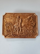 Vintage Tall In The Saddle Western Cowboy Horse Wagon Copper Belt Buckle