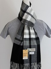 Men's Winter Scarf,Check-Plaid White Black.Cashmere Feel.Warm Soft Unisex