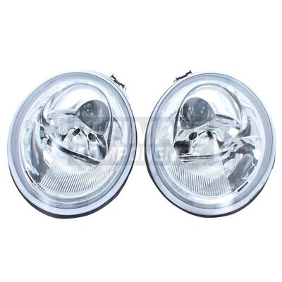 Volkswagen Beetle Headlights Convertible 1999-2006 Headlamps Chrome Inner 1 Pair