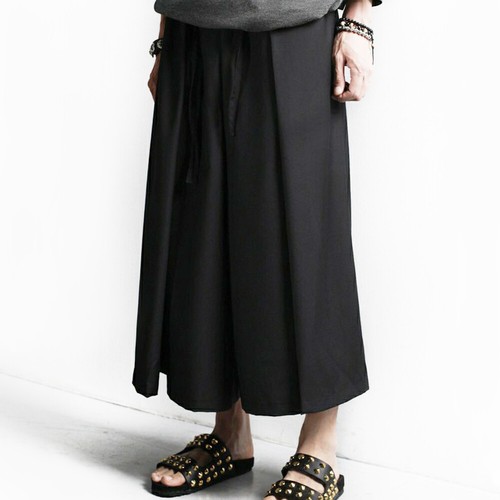 Mens Capri Loose Wide Leg Pants Elastic 