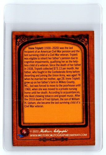 2022 HISTORIC AUTOGRAPHS IRENE TRIPLETT DID YOU KNOW GREEN FOIL 1/1 - Picture 2 of 2