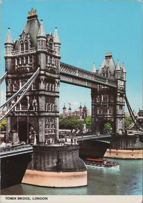 Tower London Boat Underneath Blue Sky Postcard c1960-70s UNP B3538.D1