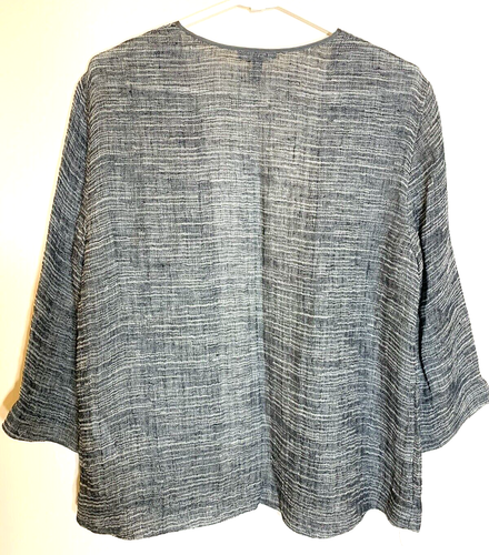 Eileen Fisher Jacket Womens M Black Gray Linen Kimono "Strata" Gauze Cardigan - Picture 3 of 6