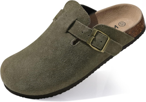 Women'S Suede Clogs Leather Mules Cork Footbed Sandals Potato Shoes with Arch Su