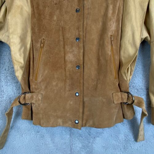 Chaqueta Bomber Vintage Años 80 Gamuza y Lino Gran Tamaño Unisex Talla Pequeña Marrón Tostado - Imagen 4 de 15