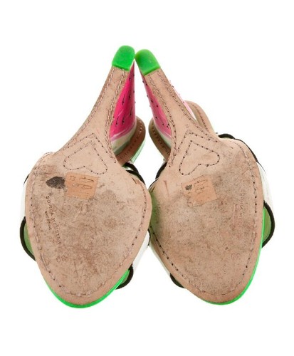 EUC Colorful SOPHIA WEBSTER Watermelon Wedge Sandals 39, 9 Neon Green Hot Pink - 第 5/9 張圖片
