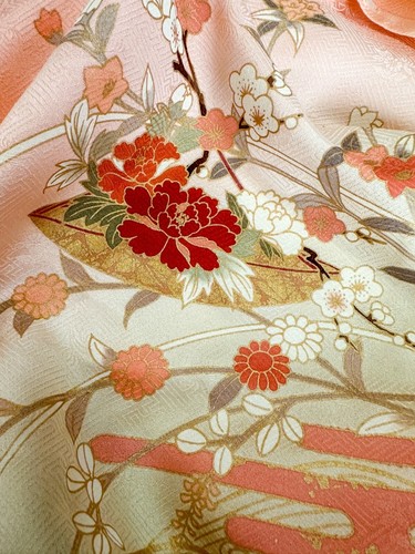 Vintage Kimono Fabric Picked From Furisode 44”x14” Multi Color Base v392 - Picture 10 of 10
