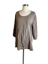 Match Point Women’s Tunic Top Medium Gray Linen Oversized Lagenlook Artsy