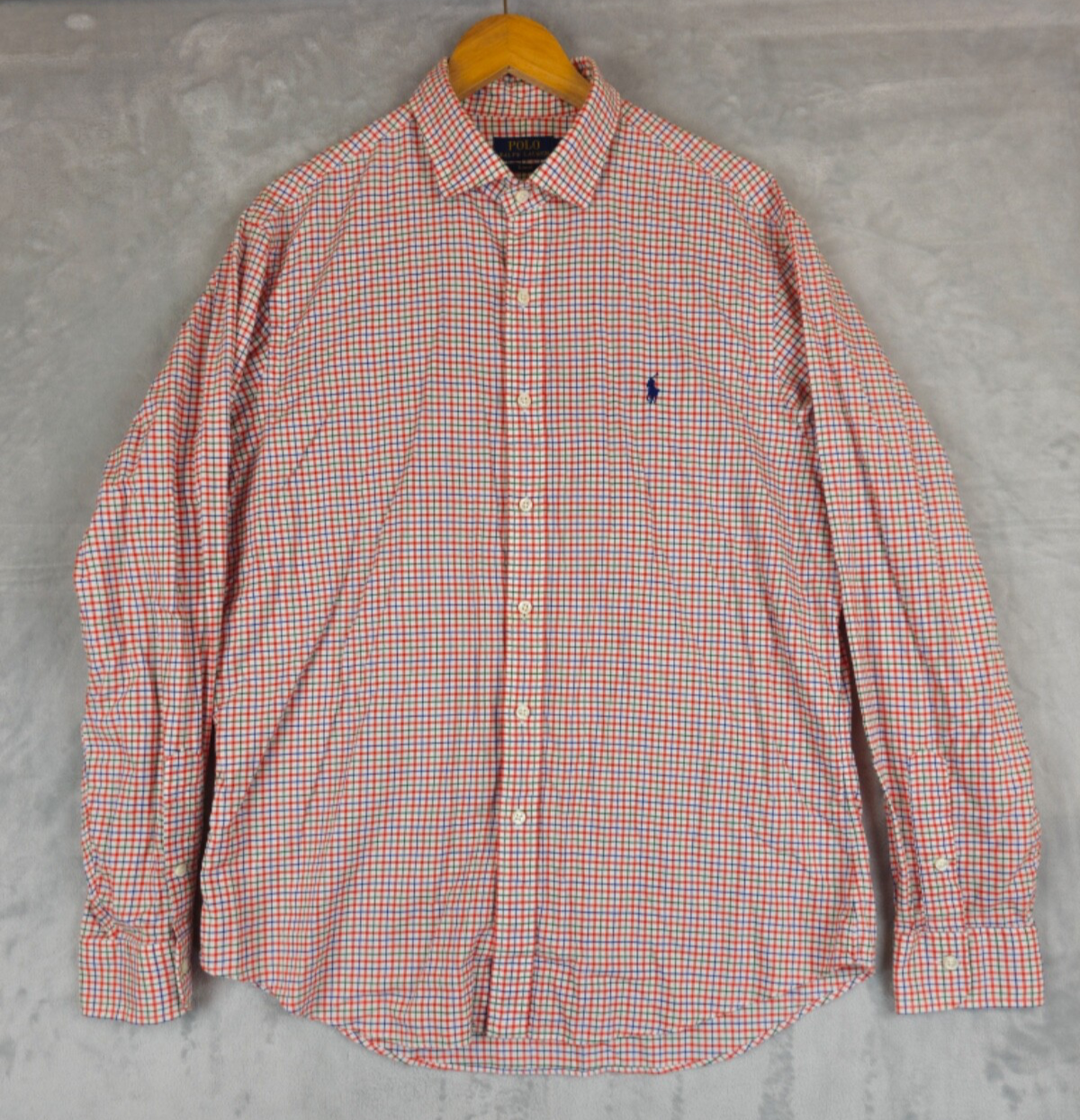 Polo Ralph Lauren camicia XL rosso blu verde gingham check slim fit pony casual