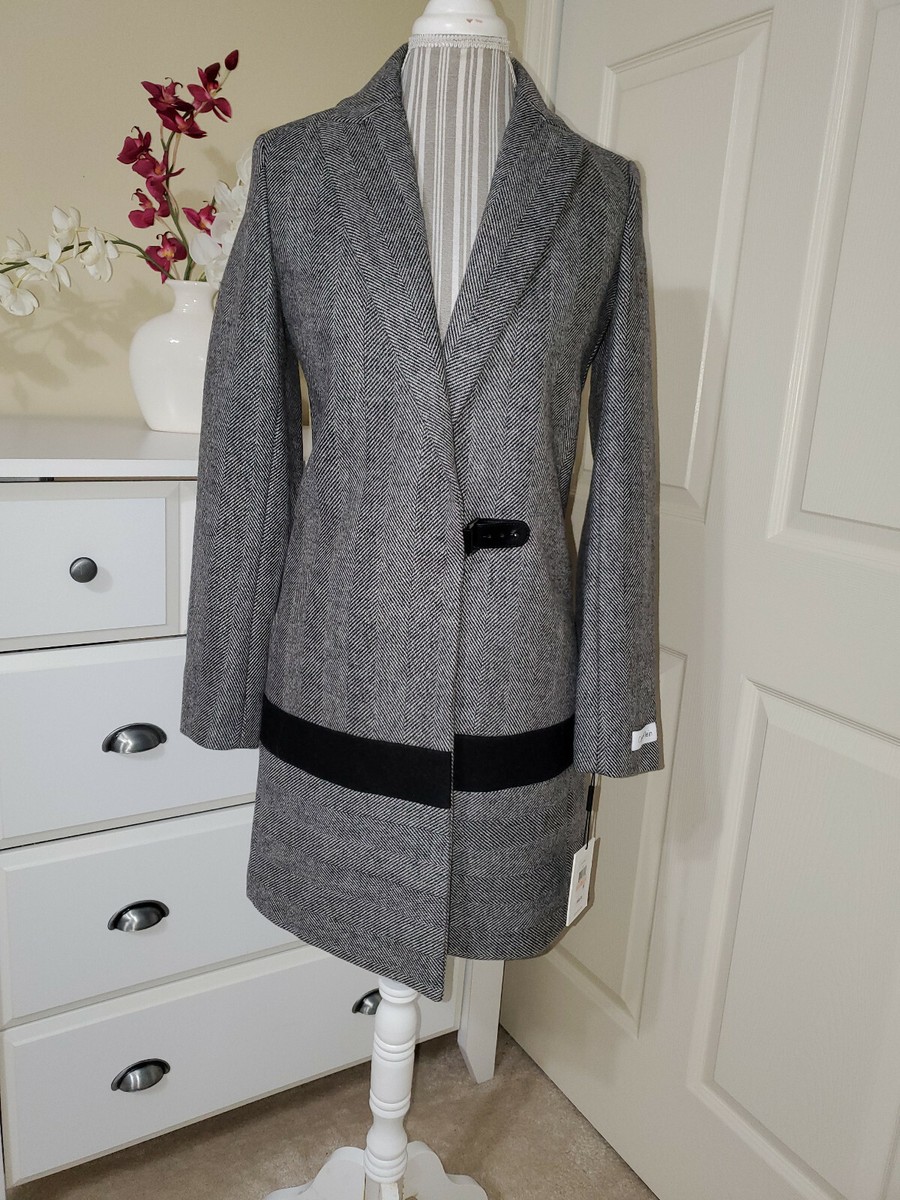 NWT $400 Calvin Klein Women Gray Herringbone Wool Tweed Wrap