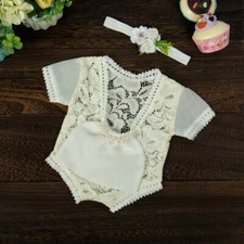 Newborn Baby Photography Props Girls Lace Romper Jumpsuit Headband Set Outfits