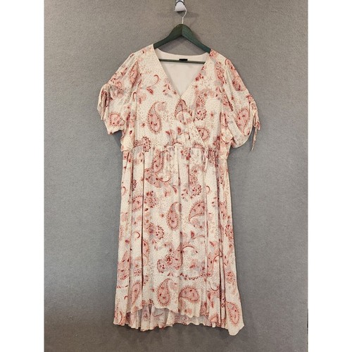Torrid Swiss Linen Surplice Midi Dress 2X Cream Soft Pink Floral Faux Wrap Lined - Picture 3 of 15