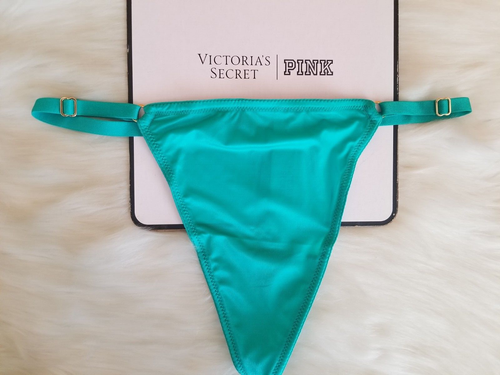 VICTORIA'S SECRET V-HARDWARE SECOND SKIN V-STRING THONG PANTY AQUA SEA MEDIUM - Picture 12 of 12