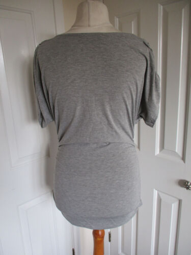 Finella - Grey, Drape Neck, Ruched Sides, Short Sleeved Top- Size M/L - Picture 4 of 8