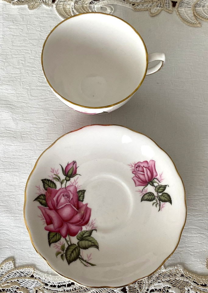 Pink Sea Pattern VINTAGE COLCLOUGH BONE CHINA ENGLAND PINK ROSE PATTERN CUP & SAUCER ...