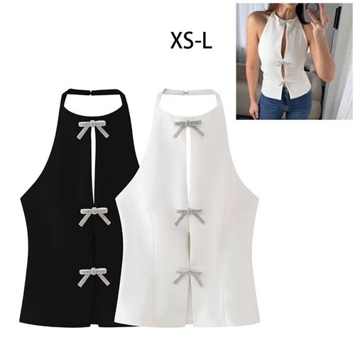 Summer Female Jewelry Bow Decoration Hanging Neck Collar Top Women's Sling - Picture 2 of 16