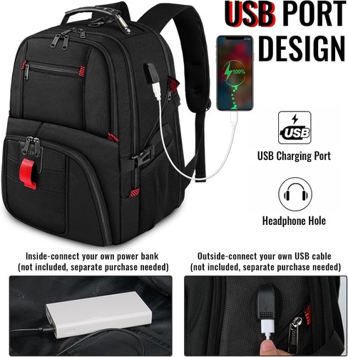 TSA Friendly 18.4-Inch Laptop Backpack with USB Charger & Luggage Strap, Black - Picture 5 of 11