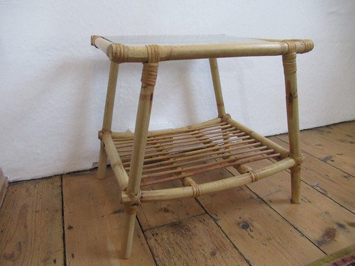 Vintage Boho Style Bamboo, Cane & Glass Small Two Tier Side or Occasional Table - Picture 5 of 24