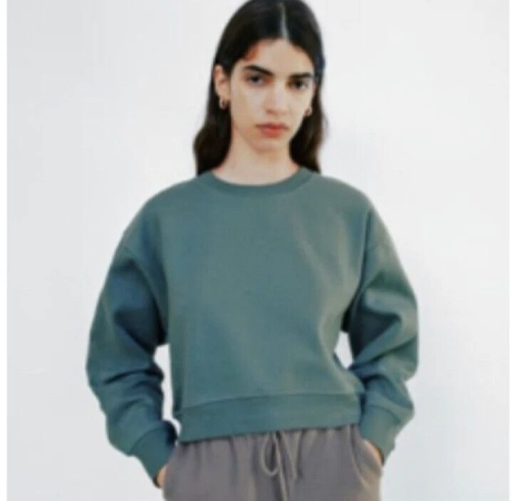 Zara Sweatshirt Green Cropped Crewneck Size Small | eBay
