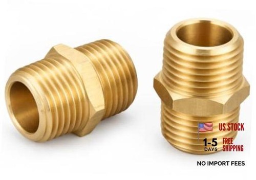 1/2 inch x 1/2 inch NPT Brass Hex Nipple Male Pipe 1/2" x 1/2" NPT Male 2 Piece