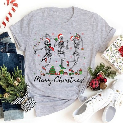 Skeleton Merry Christmas Shirt, Dancing Skeleton Christmas Shirt, Funny Skele...