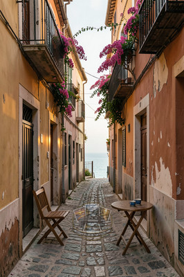 Narrow Cobblestone Alley Mediterranean Hill Town Late Wall Art 4X6 Fantasy Photo