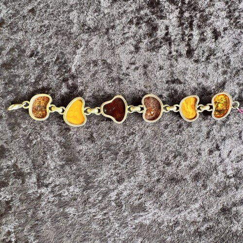 Vtg Sterling Silver Amber Baltics Open Back Link Bracelet 34.7 grams 7.25" Long - Picture 5 of 13