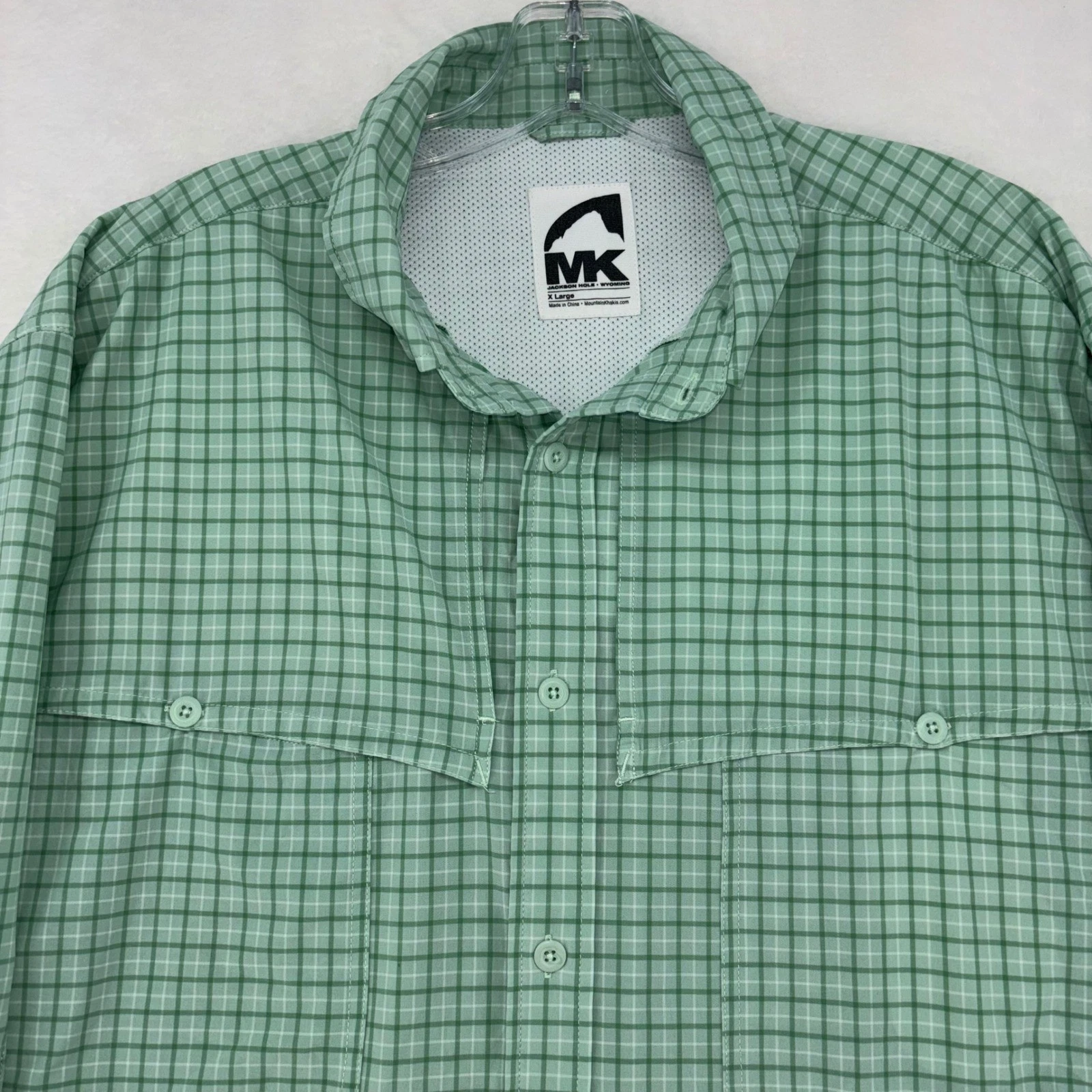 Mountain Khakis Men XL Green Plaid Vented Fishing Hiking Shirt Long Sleeve Stacy