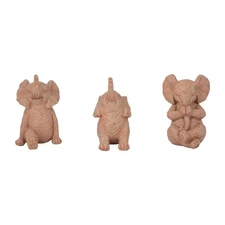 Set of 3 Elephant Figurines - Elegant Polyresin Decorative Sculptures for Hom...