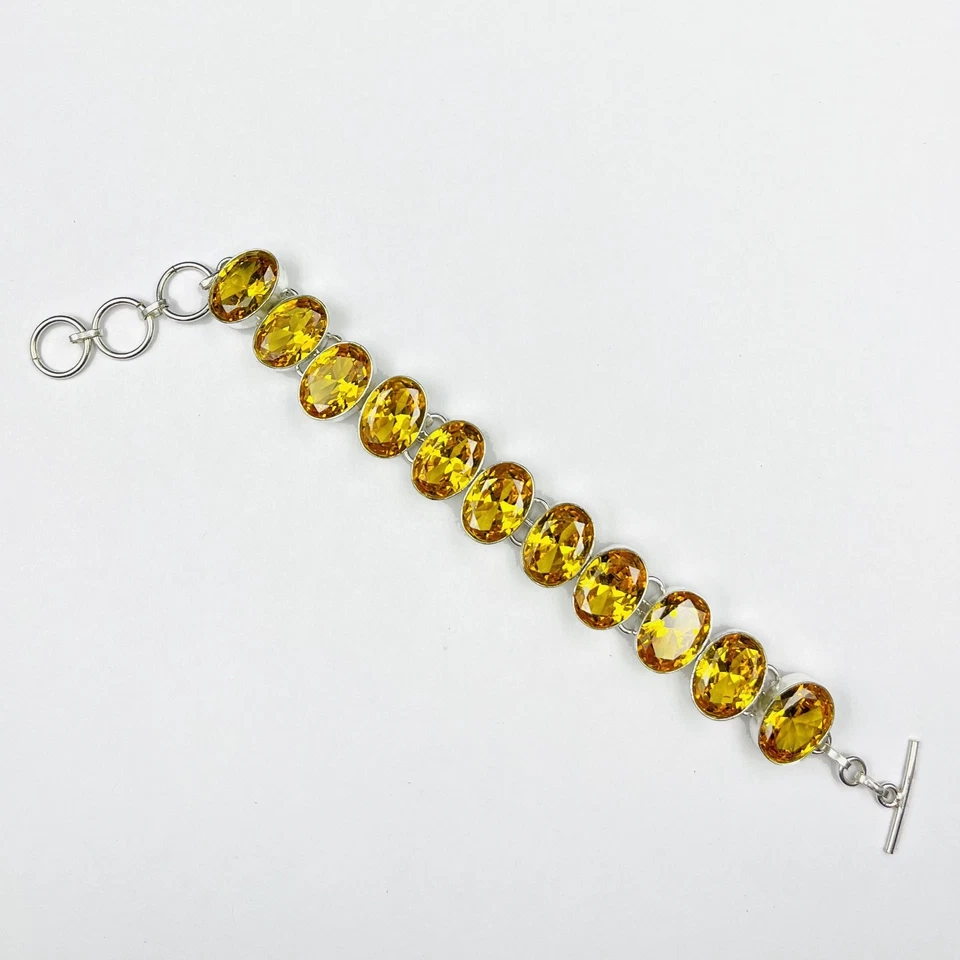 Pulsera de cadena de joyería de piedras preciosas de citrino amarillo corte rosa de plata de ley 925 Foto 2 de 4