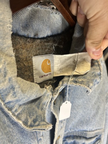 De Colección Carhartt Hombres Manta Forrada Denim Camionero Chaqueta Jean Ajuste Talla XL - Imagen 3 de 3