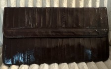 Vintage Made In Korea Eel Skin Brown Clutch Mint Condition