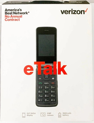 Verizon E Talk Prepaid Flip Phone - 4G LTE - Black - 32GB - Big Buttons - Senior