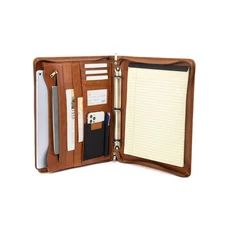 Genuine Leather Portfolio with 3 Ring Binder, Full Grain Leather Pa... Fast Ship