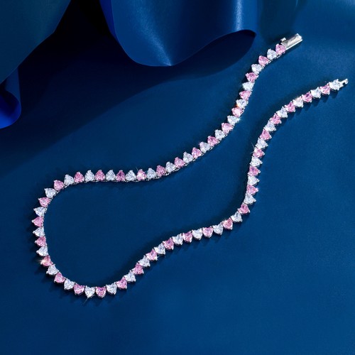 Collana Girocollo Matrimonio Charm Tennis Cuore Zirconi Bianco Rosa Charm per Spose - Foto 7 di 10