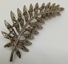 Vintage Victorian Silver Tone Leaf Brooch With Marcasite Stones 1920s