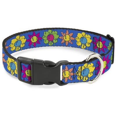 Plastic Clip Collar Funky Flower Drip Blue/Multi Color NARROW-Large  (US IMPORT)