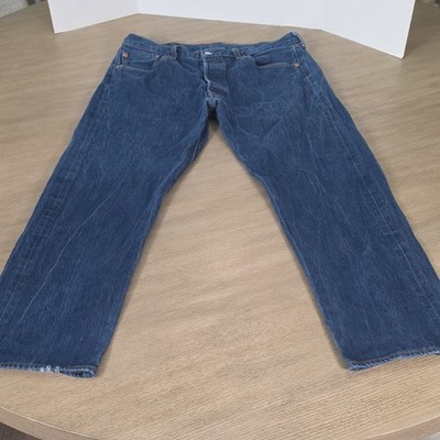 Levi's Men's 501 Series Blank Tag Straight Jeans Blue Medium Wash Button Fly