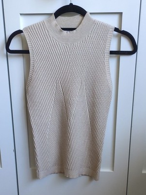 Magaschoni Cream Ribbed Knit Tank Top Size S Sleeveless EUC Old Money