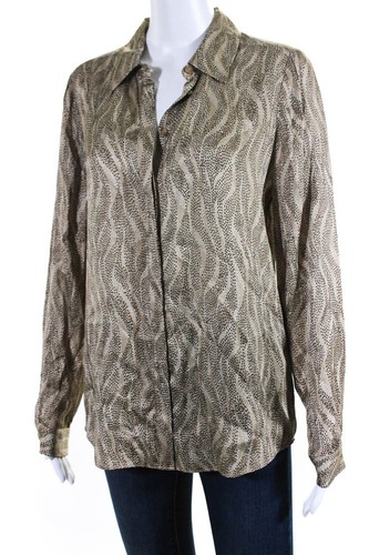 Etcetera Womens Collared Spotted Print Button Down Blouse Brown Size 6 - Picture 2 of 6