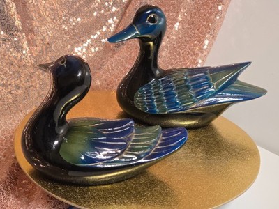 L Eau Vive 2 Enten Figuren Holz handbemalt lackiert Belgien Vintage